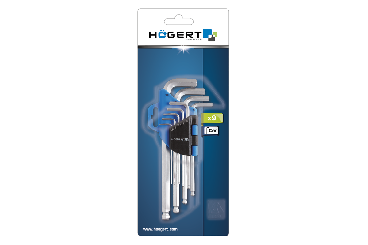 Seškantu atslēdziņu komplekts, tērauds Crv , 9 gab.