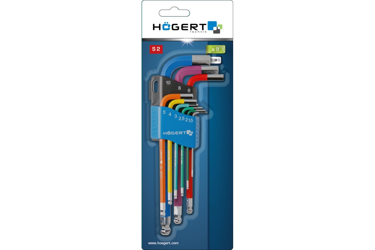 Garo seškantu atslēdziņu komplekts, izmēri ar krāsu kodējumu, 9 gab.