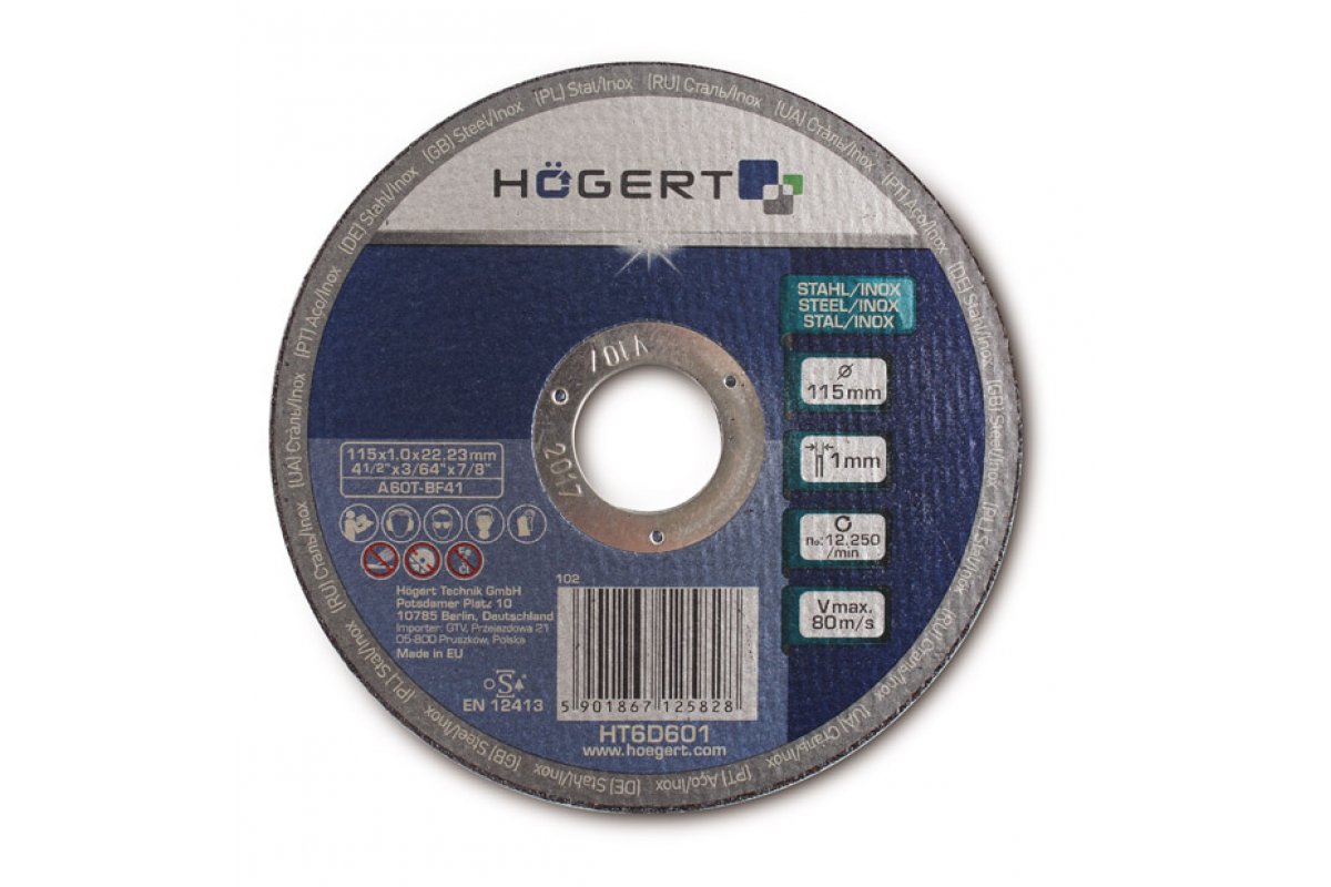 HOEGERT Griešanas diski metālam un tēraudam 115 x 1,0 x 22,23 mm HT6D601