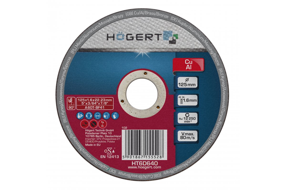 Griešanas disks krāsainajam metālam 125 х 1,6 х 22,23 мм HT6D640