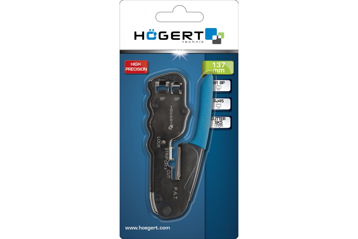 Gofrēšanas knaibles telefona austiņām 6P, 8P, RJ45 HOGERT