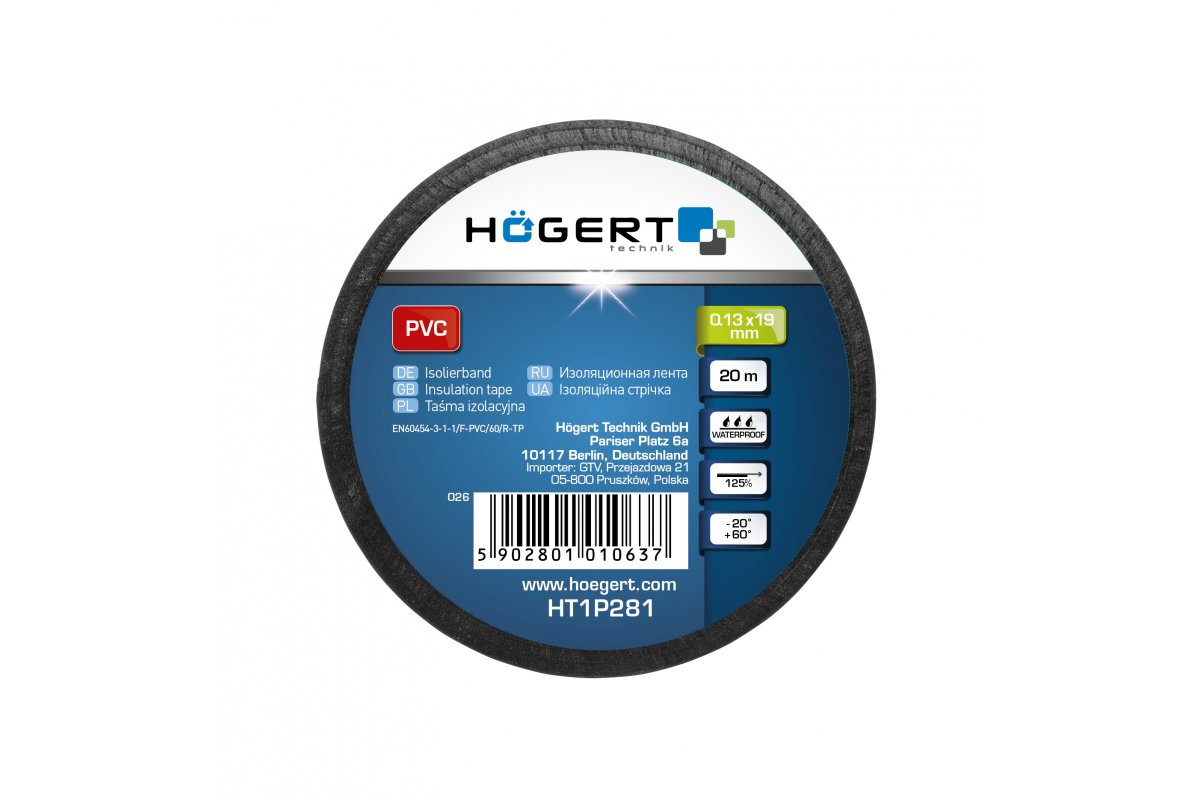 Izol. lenta HOGERT 19mm/20m melns HT1P281