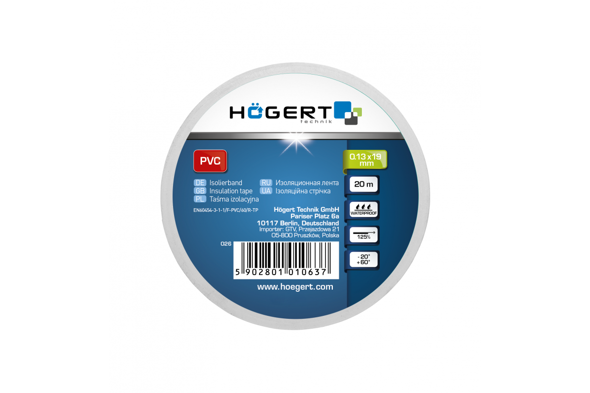 Izol. lenta HOGERT 19mm/20m balta HT1P285