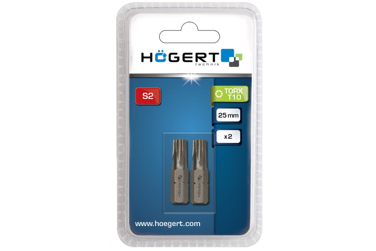 T10 – 25 mm TORX uzgaļi, tērauds S2, 2 gab. HOEGERT