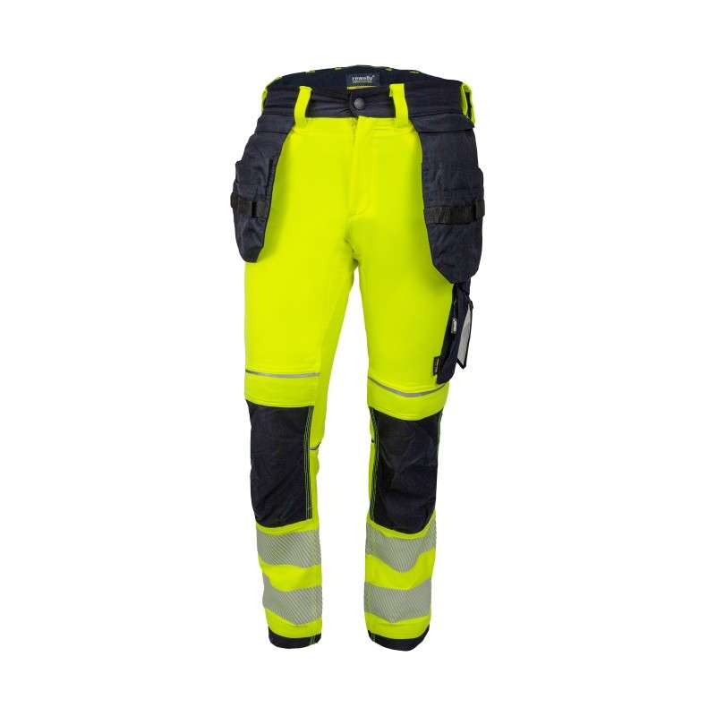 STRETCH HI-VIS POCKETS REWELLY augstas redzamības bikses ar kabatām, neona dzeltenā krāsā, 2. klase
