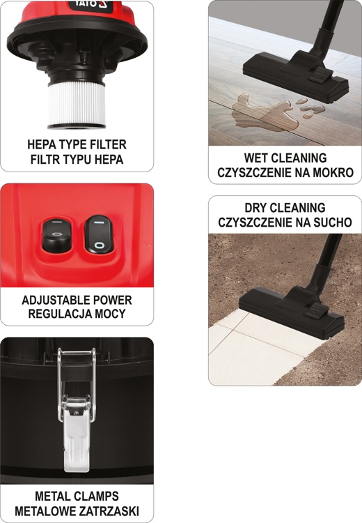 Rūpnieciskais putekļsūcējs | mitra un sausa funkcija | 2400 W/70 L (YT-85710) - Image 3