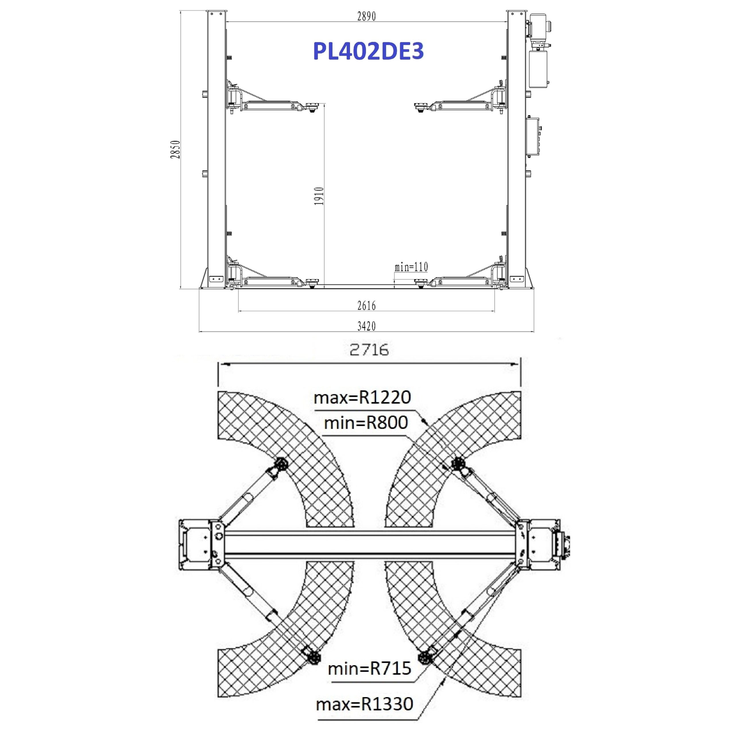 2 stabu hidrauliskais pacēlājs ar elektromagnētisko atbrīvošanu, (3 pakāpju aizmugurējās sviras) 4.0t - Image 2
