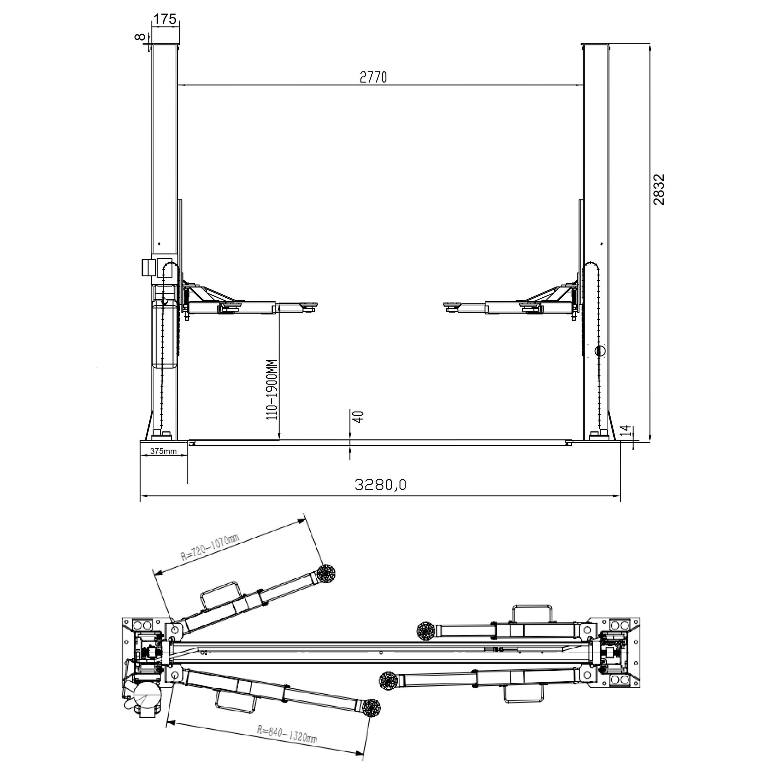 Hidrauliskais divstabu pacēlājs ar mehāniskām drošības slēdzenēm, 4.0t - Image 2