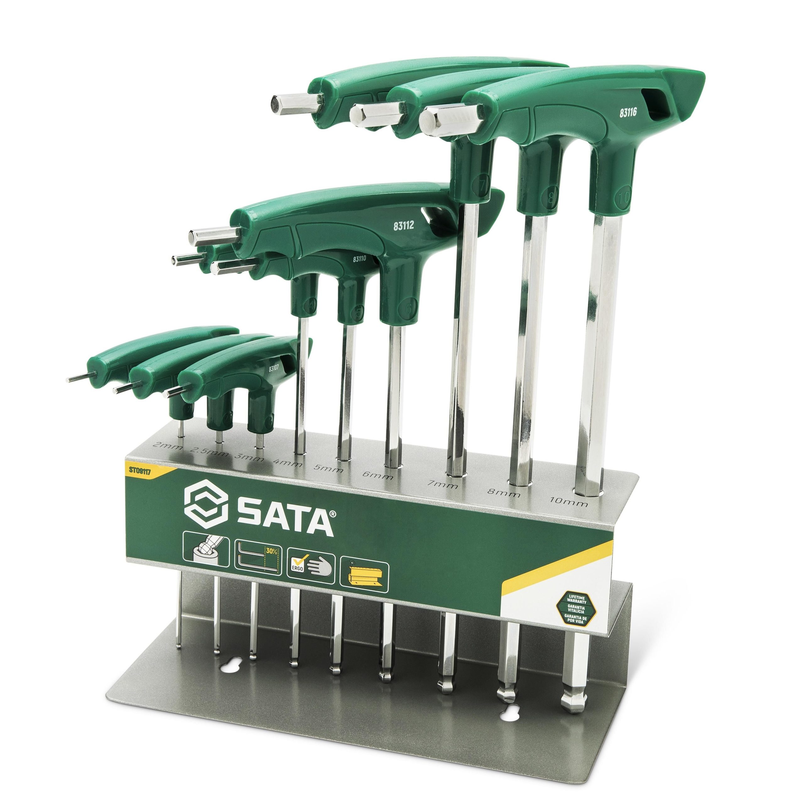 T-Handle lodīšu punktu sešstūra atslēgu komplekts 2-10mm 9gab