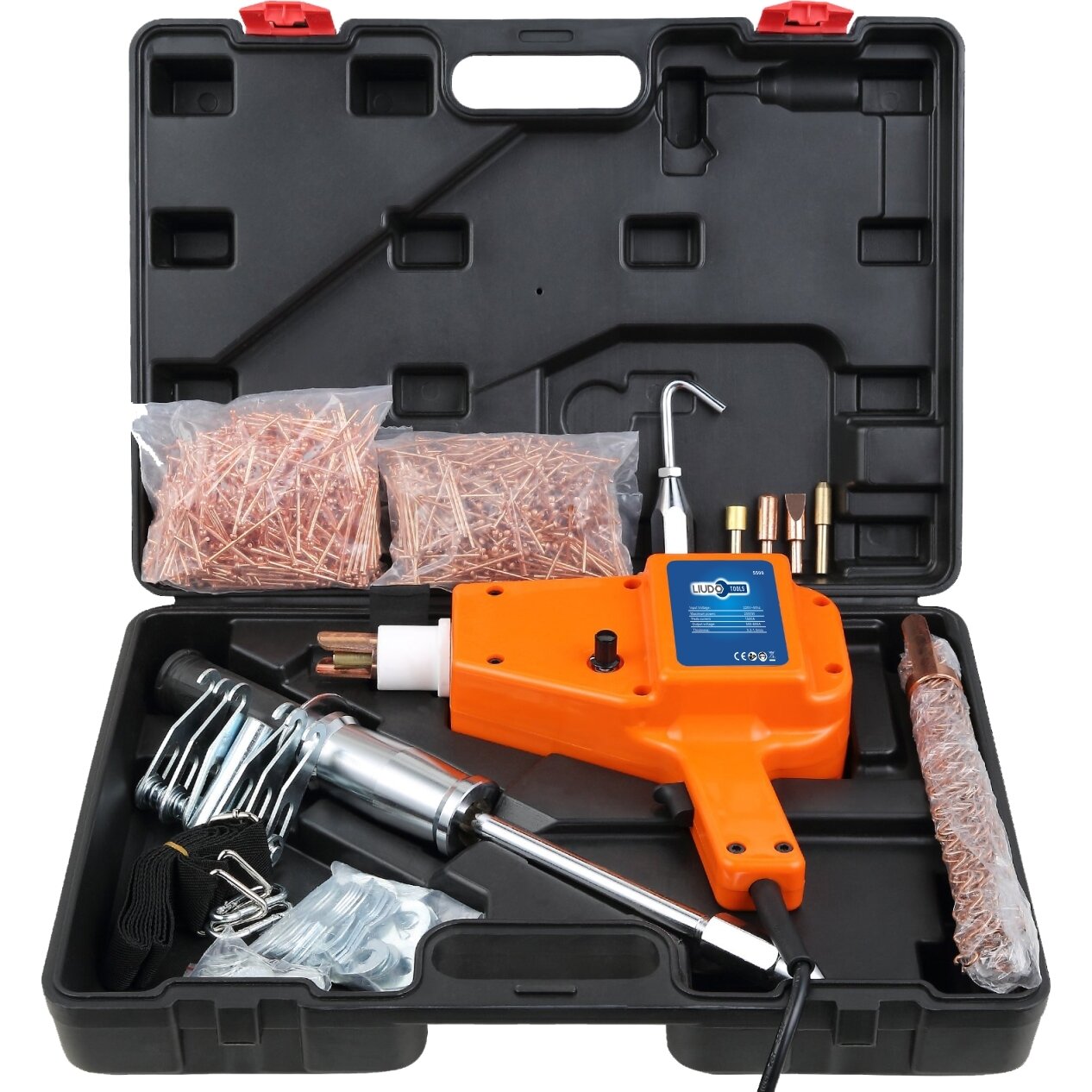 Vietējā metināšanas iekārta un iespiedumu stieņu komplekts plastmasas kastē