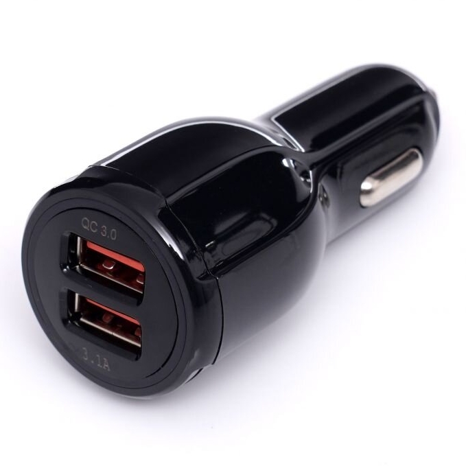 USB automašīnas lādētājs ar ātrās uzlādes pieslēgvietu 12V/24V, 2×3.1A QC3.0