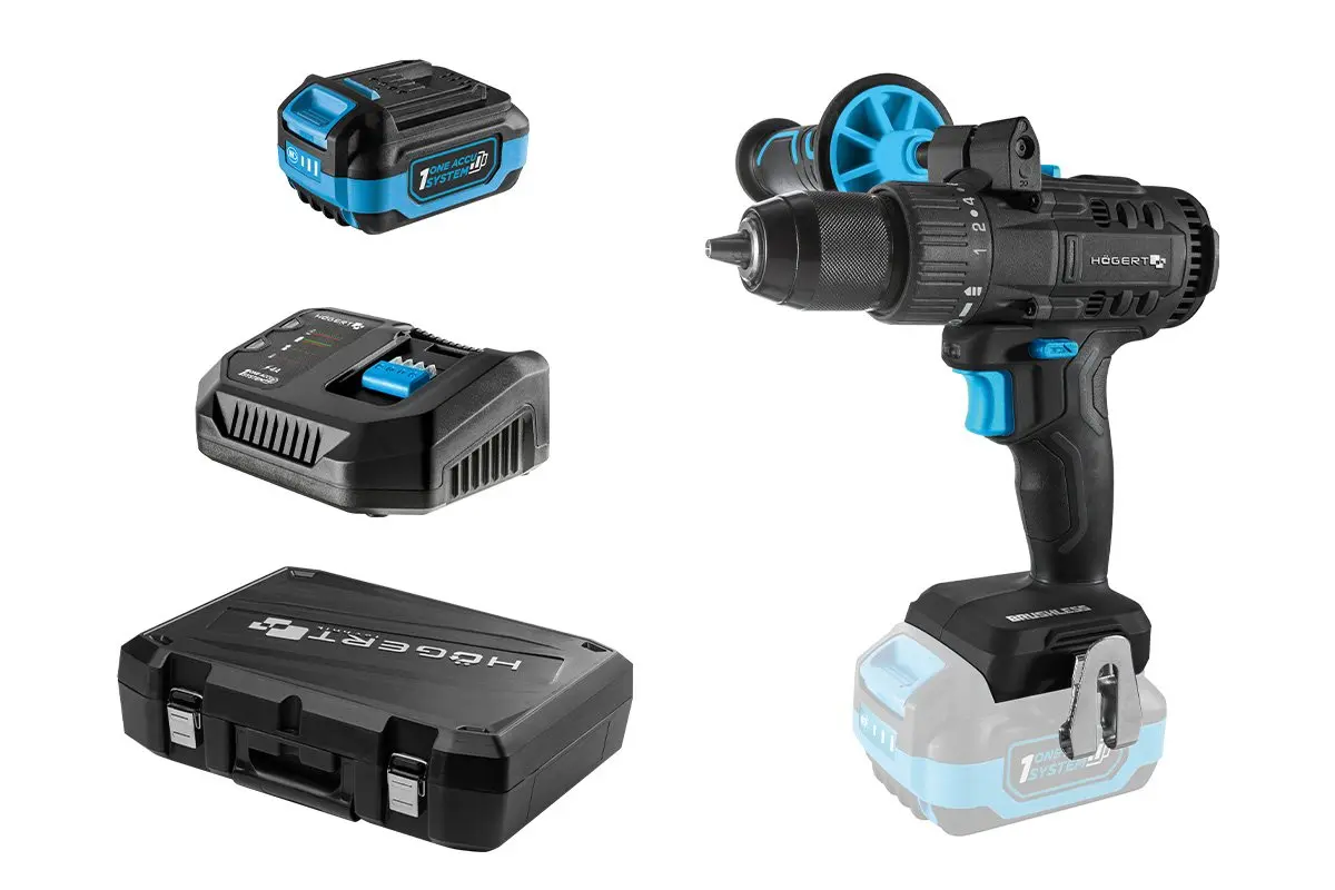 Bezoglīšu akumulatora urbjmašīna 18V, 80 Nm, 13 mm metāla patrona, HT2E246-B14DD, HOGERT