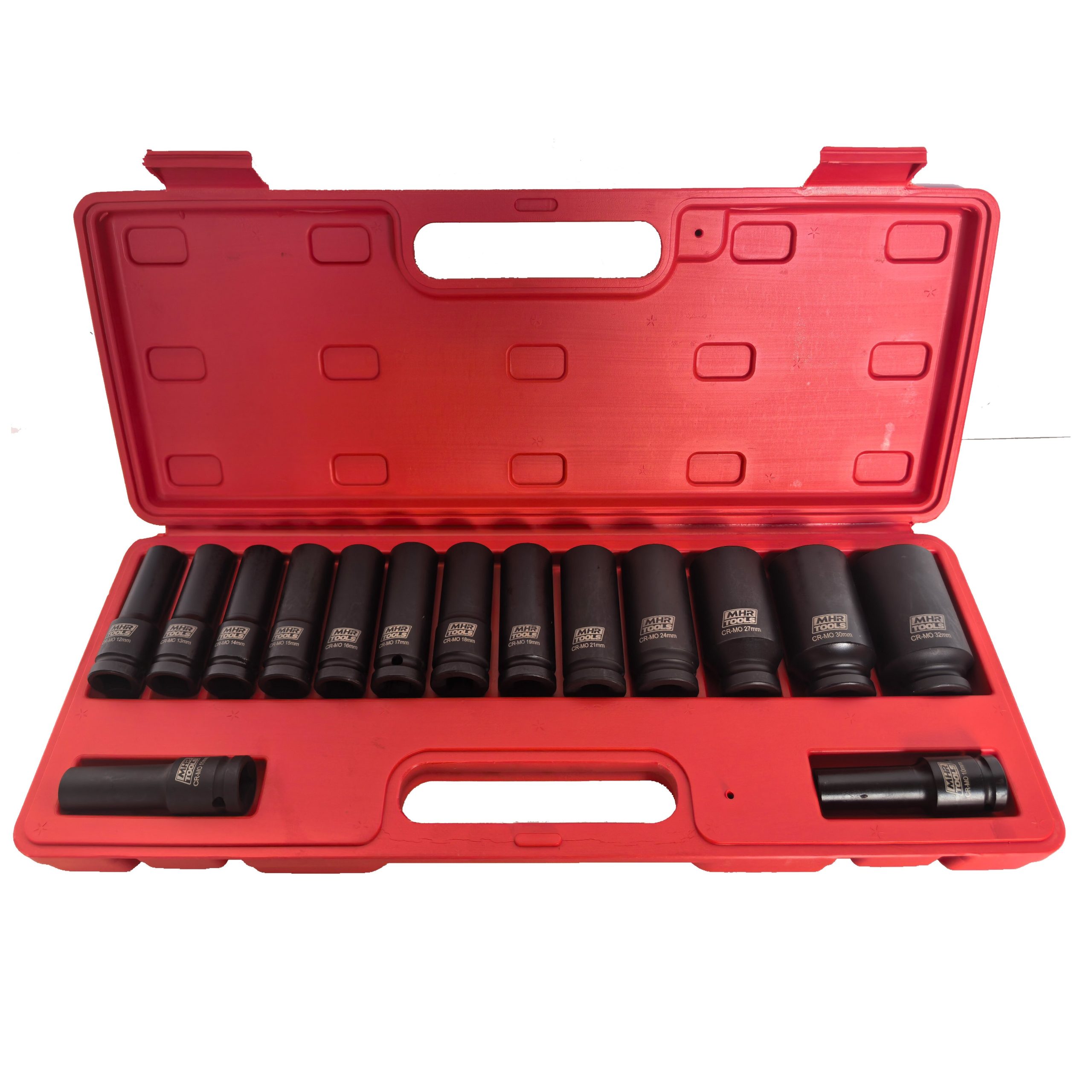 1/2″ Dr. Dziļā trieciena kontaktligzdu komplekts 15gab (10-32mm) 12pt