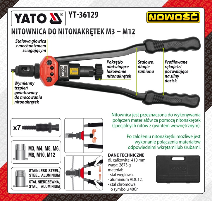 Kniedētājs vītņotām kniedēm | M3, M4, M5, M6, M8, M10, M12 (YT-36129) - Image 7