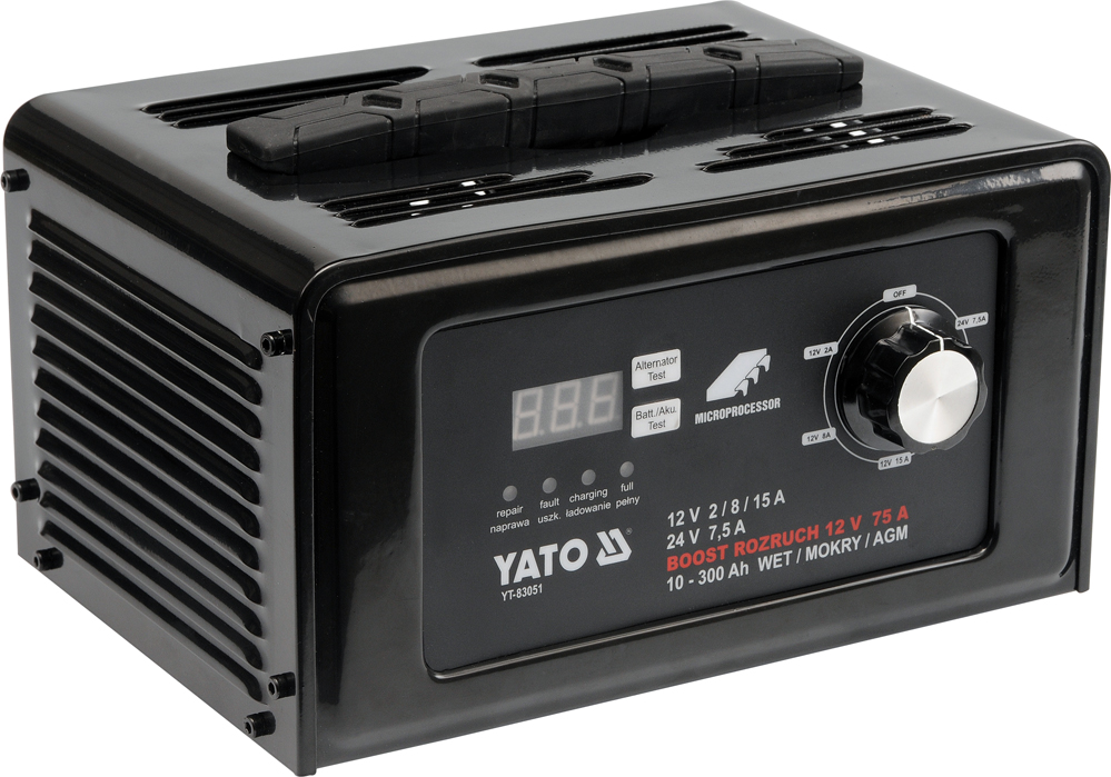 Digitālais lādētājs DC 12V 15A / DC 24V 7.5A ar 75AMP | starta funkcija (YT-83051)