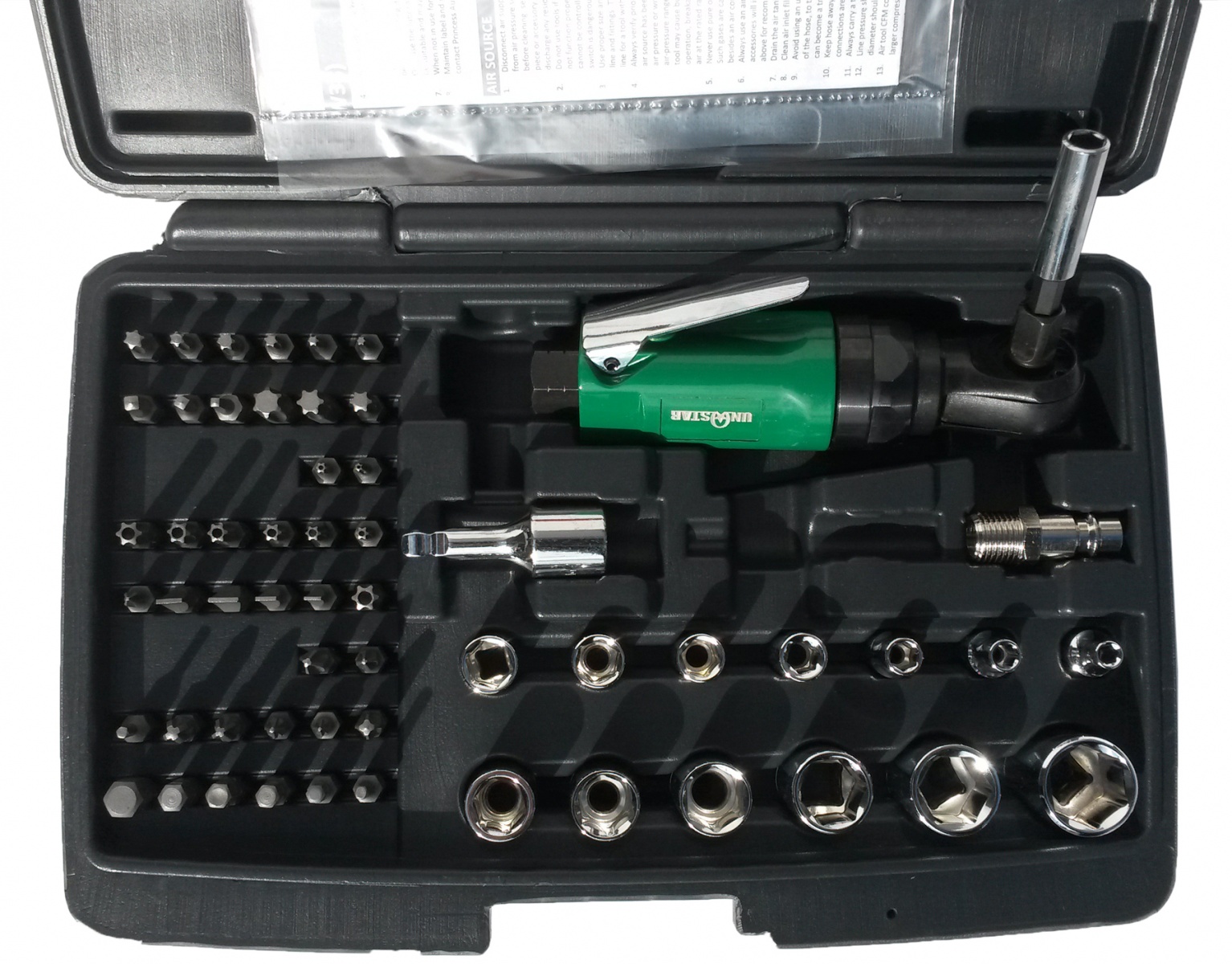 Pneimatiskais rokturis galvām | 10 mm (3/8″) | 1/4″ (6,3 mm) uzgaļiem | ar komplektu (PARW38KIT)