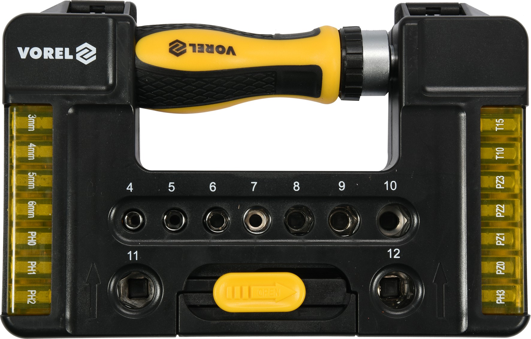 Sprūdrata skrūvgriezis ar galviņām un maināmiem uzgaļiem 38 gab. (65023)