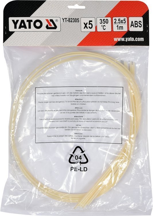 Plastmasas metināšanas lente | terpolimērs (ABS) | 2,5×5 mm | 5х1m / 5 gab. (YT-82305)