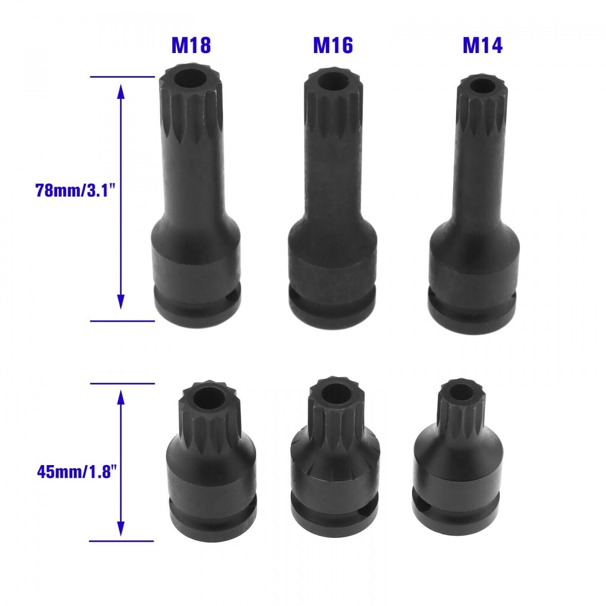 Trieciena uzgaļu komplekts | ar caurumu | 12,5 mm (1/2 collas) | Spline (XZN) | 6 gab. (S1121)