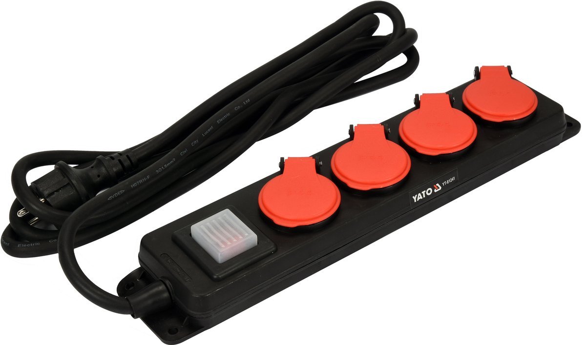 Elektrības pagarinātājs | 4 kontaktligzdas | ar slēdzi un vāciņiem 1,5 mm² | 3 m (YT-81241)