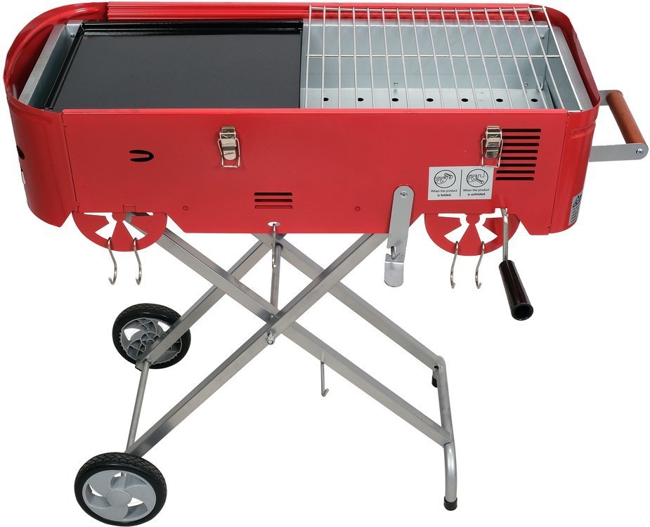 Āra bārbekjū/grils salokāms | pelnu paplāte / kokogļu šķīvis / darba galds / 70 x 29,5 cm (99595)