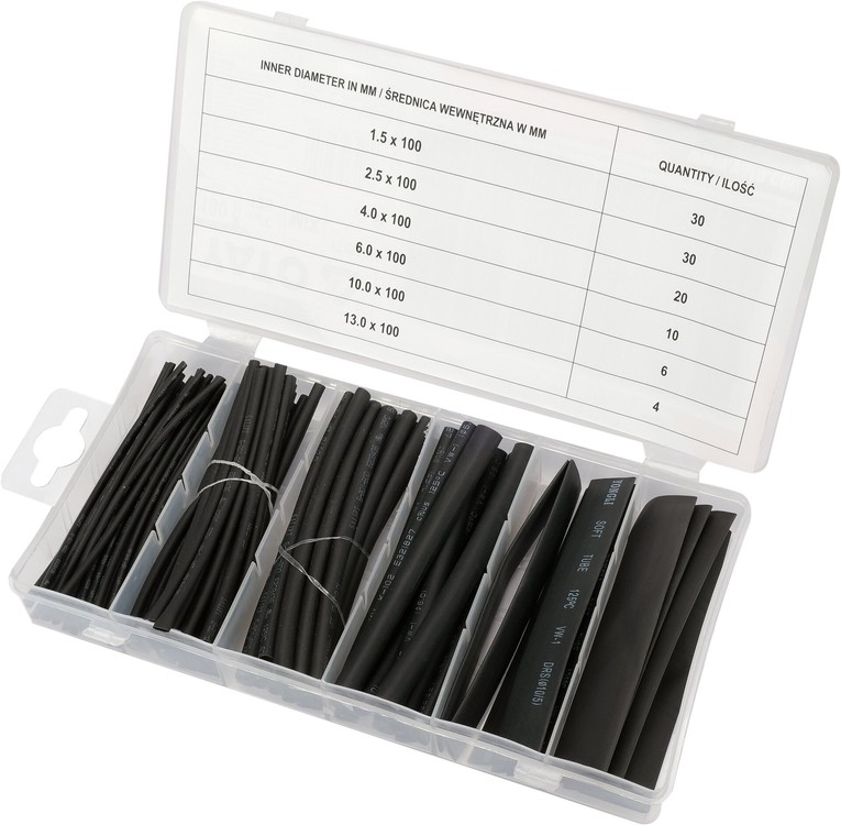 Termošļūteņu sortiments (kembris) | melns | 100 gab. (YT-068661)