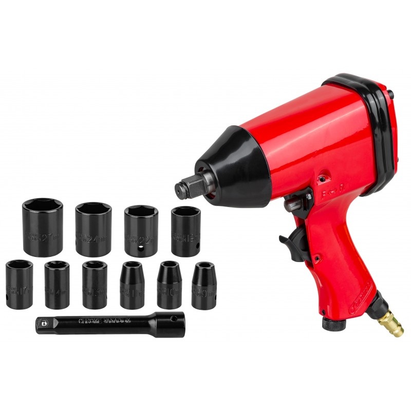 Pneimatiskais triecienuzgriežņu atslēga ar instrumentu komplektu | 12,5 mm (1/2″) | 17 gab. (LX500)