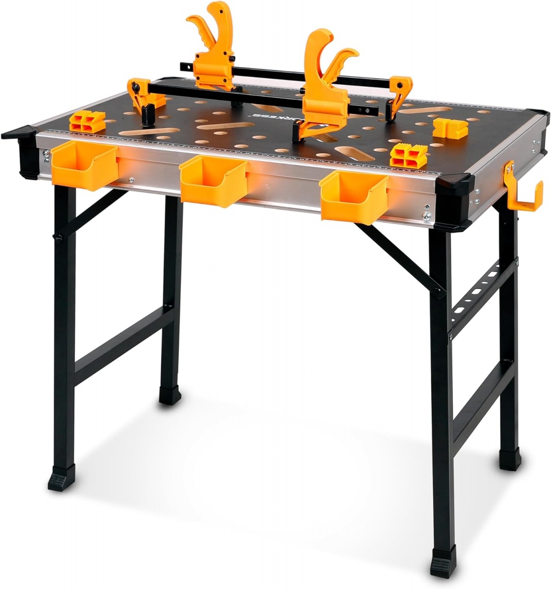 Pārnēsājams darbgalds ar kastēm, savienotājiem un F tipa skavām (WB33C)