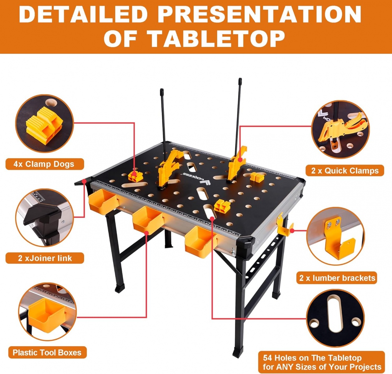 Pārnēsājams darbgalds ar kastēm, savienotājiem un F tipa skavām (WB33C) - Image 22