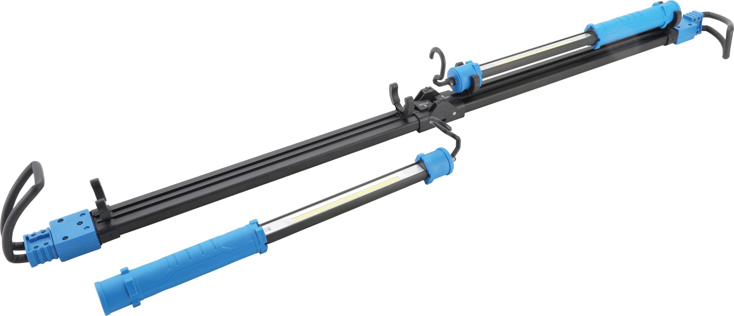 COB LED motora pārsega lampa ar akumulatoru un teleskopisko stieni | 2 COB-LED rokas darba lampas (85306)