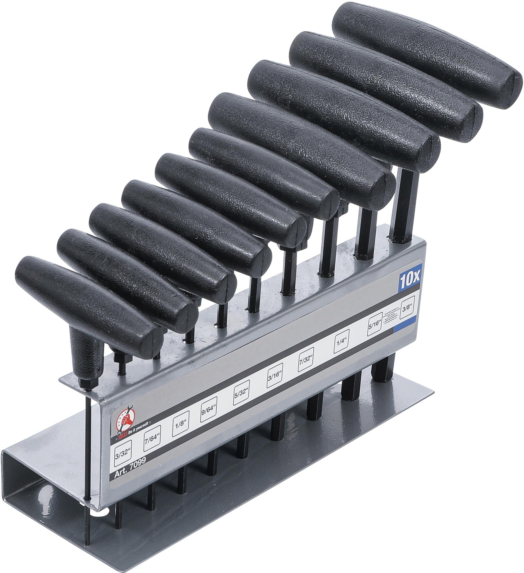 Skrūvgriežu komplekts ar T veida rokturi | Collu izmēri | Sešstūris 3/32″-3/8″ | 10 gab. (7099)