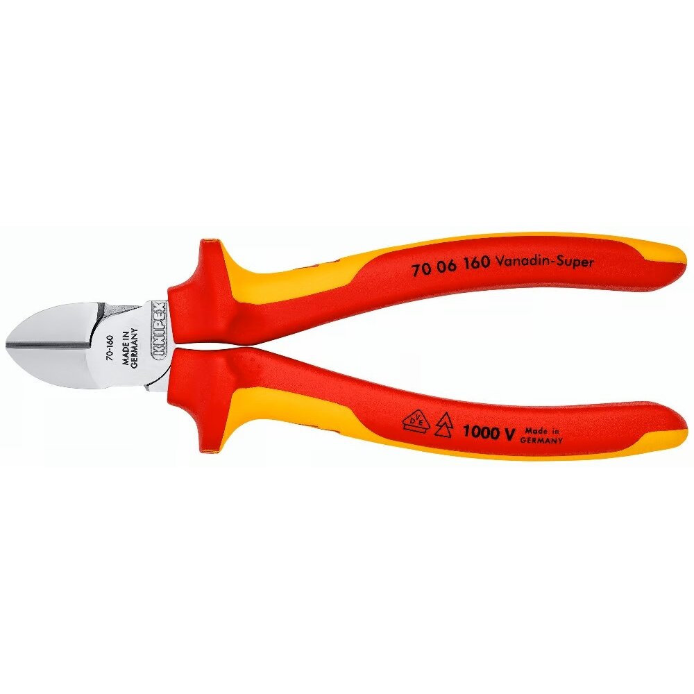 Diagonālās griešanas knaibles rūpnieciski izolētas 160mm (1000V) KNIPEX