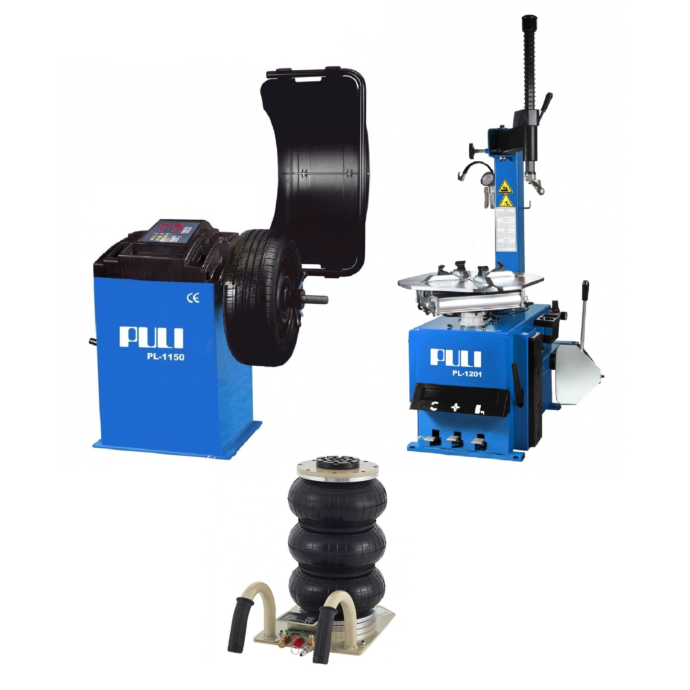 Riepu mainītāja un balansētāja komplekts + gaisa domkrats 3t